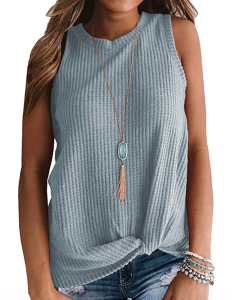 MIHOLL Women's Casual Cute Twist Knot Top (Light Blue)